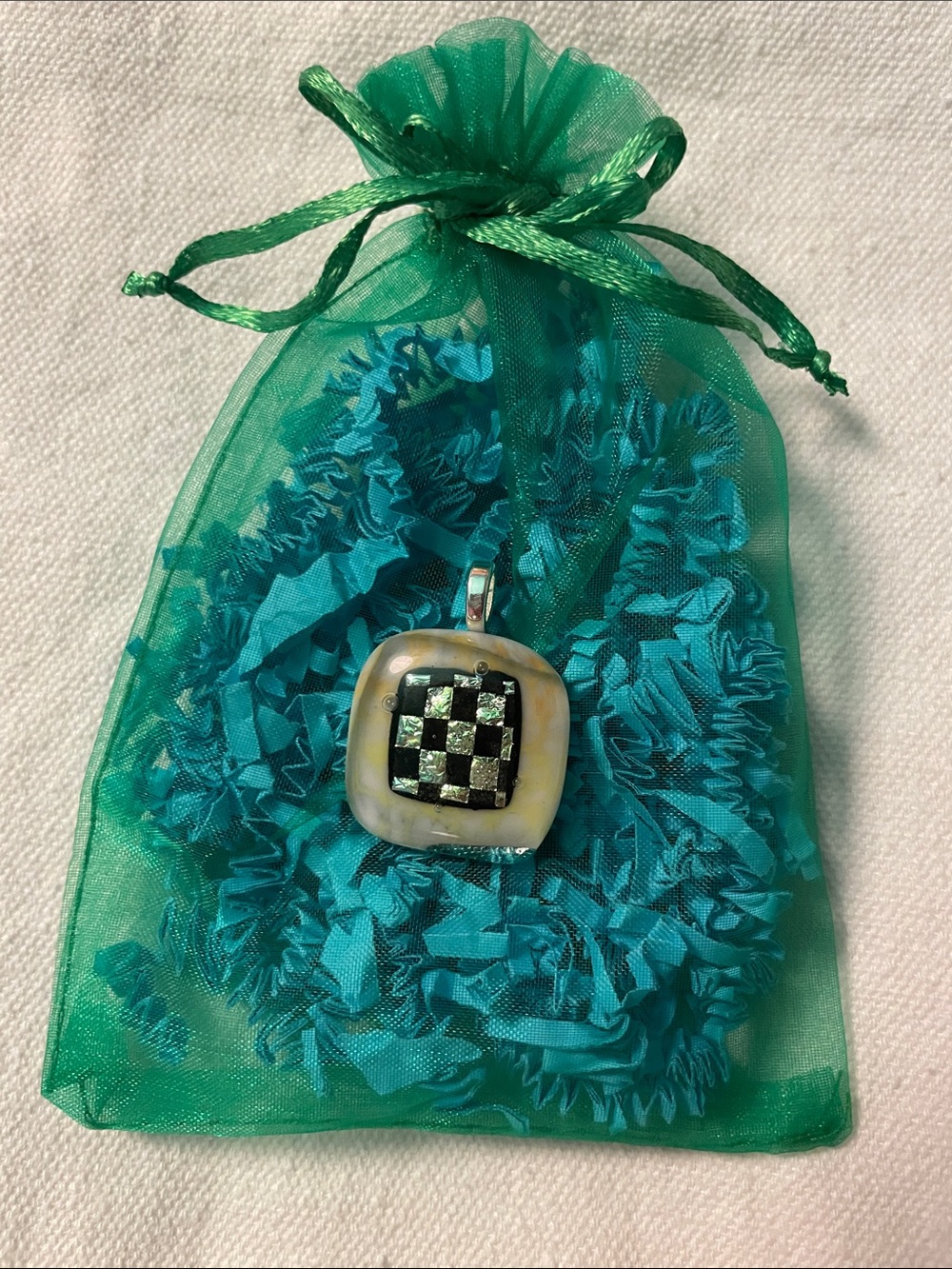 Checkerboard Dichroic Glass Pendant